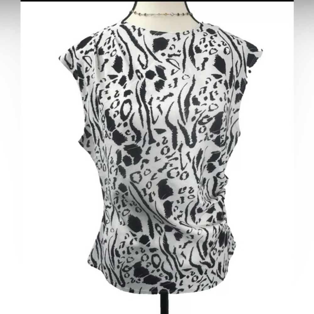 Melloday Women's Black and With Sleeveless Blouse Tank Top Round Neck New Size M